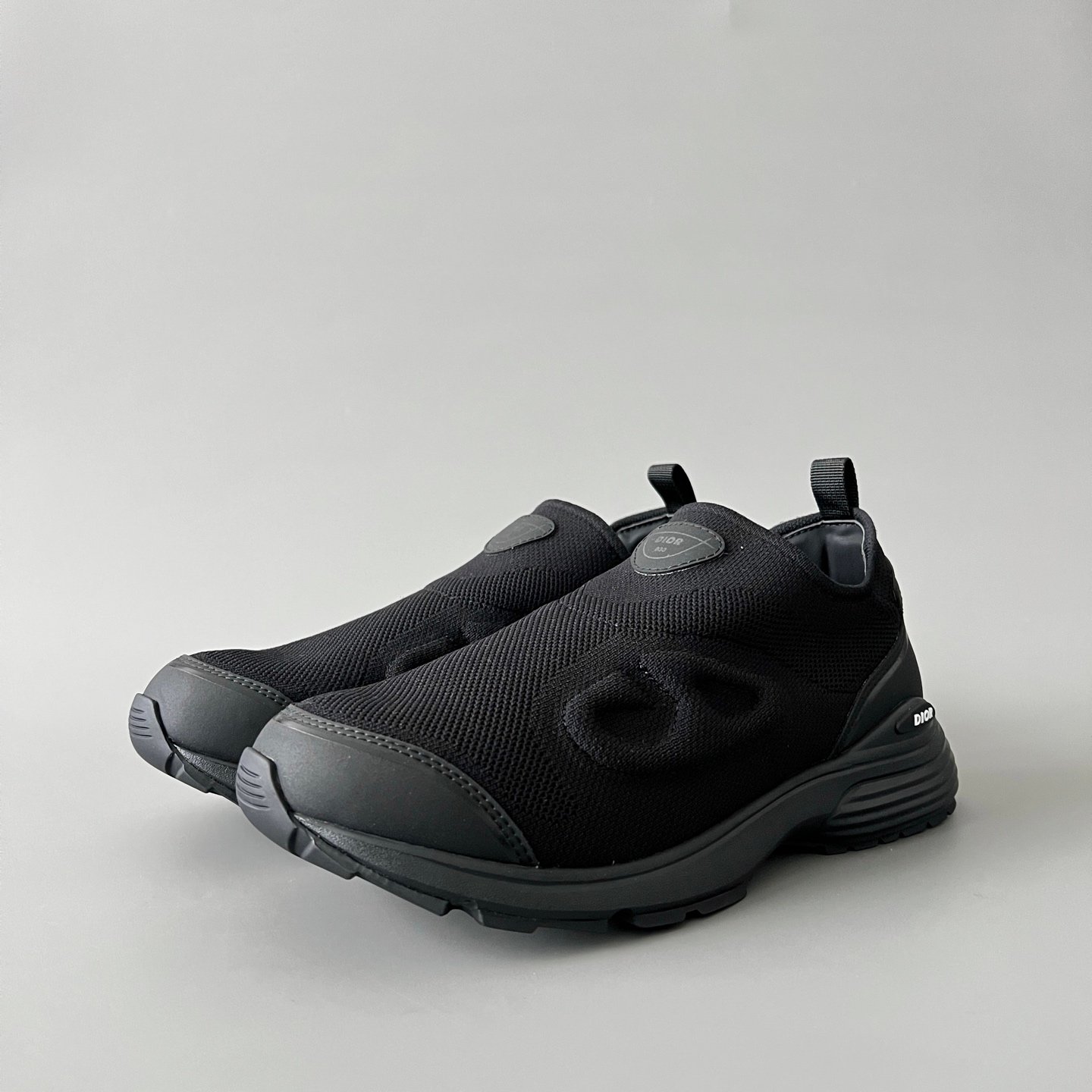 AuroraCustom Dior B30 Countdown Series Pure Black High-Density Flyknit & Smooth Leather Luxury Slip-On Casual Sneaker (Men's Edition)