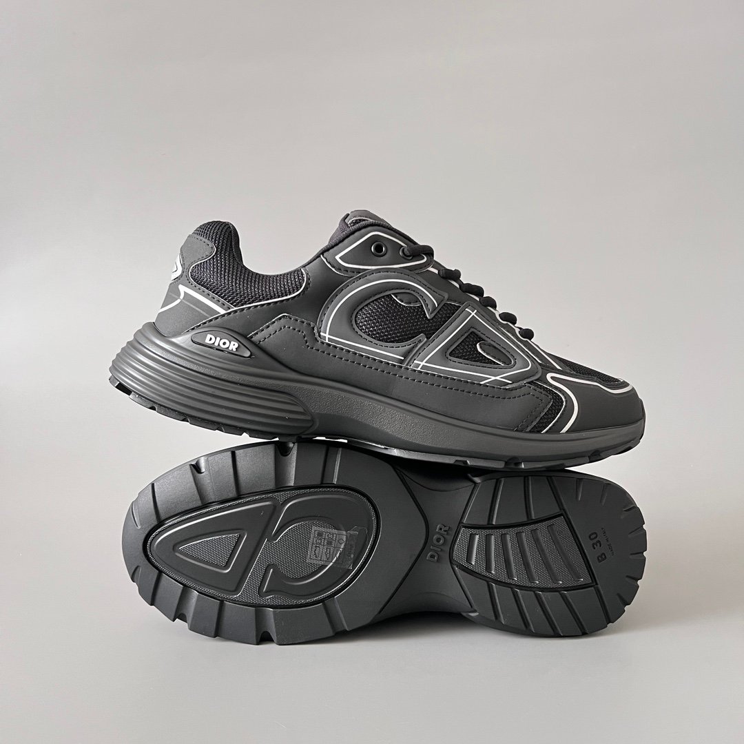 AuroraCustom Dior B30 Series Triple Black Technical Mesh Luxury Retro Runner Sneaker (Unisex Edition) - Image 6