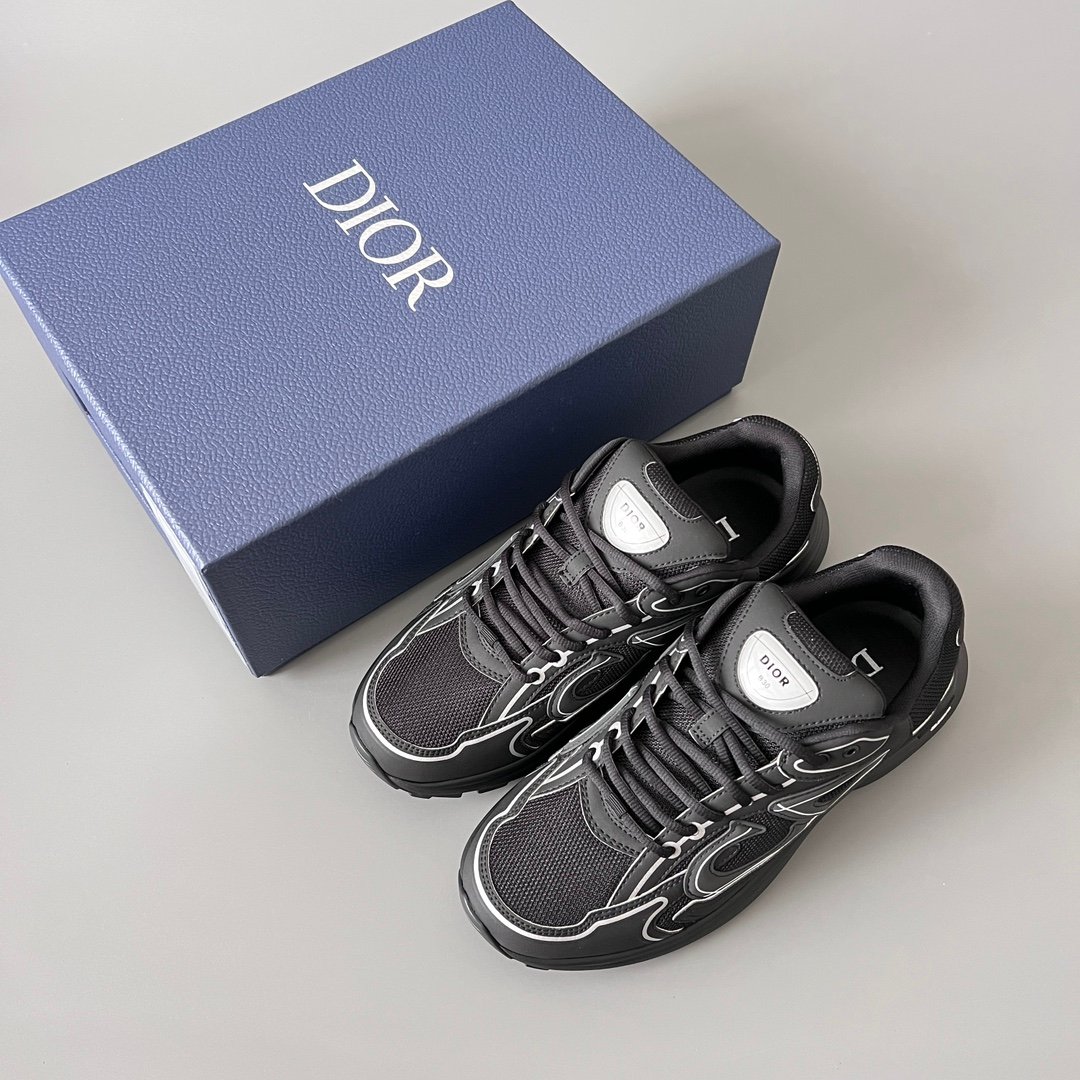 AuroraCustom Dior B30 Series Triple Black Technical Mesh Luxury Retro Runner Sneaker (Unisex Edition) - Image 9