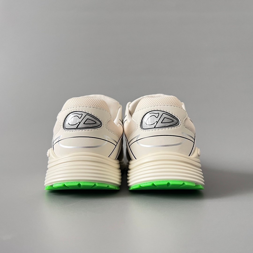 AuroraCustom Dior B30 Series Cream Ivory & Neon Green Accent Technical Mesh Luxury Retro Runner Sneaker (Unisex Edition) - Image 5