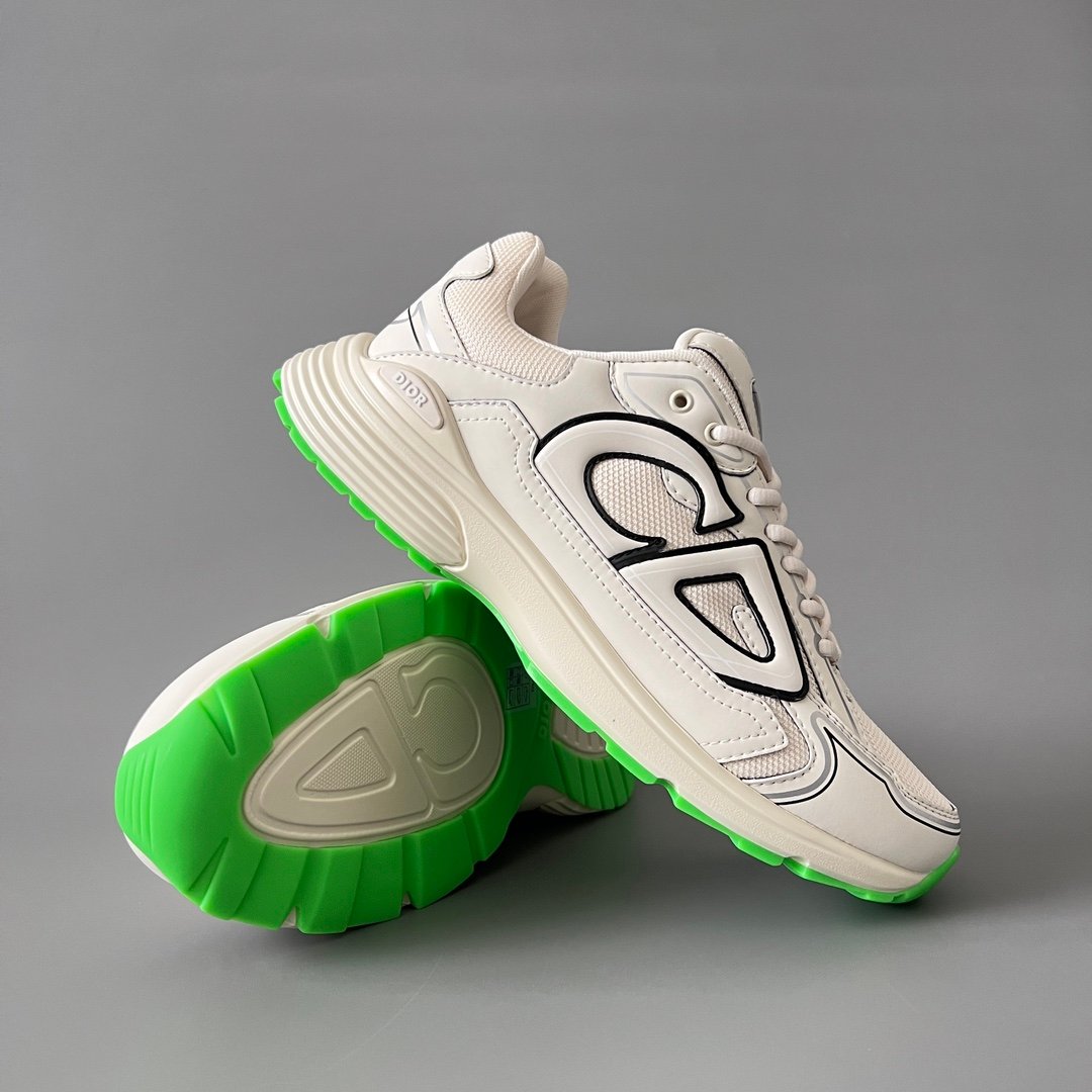 AuroraCustom Dior B30 Series Cream Ivory & Neon Green Accent Technical Mesh Luxury Retro Runner Sneaker (Unisex Edition) - Image 7