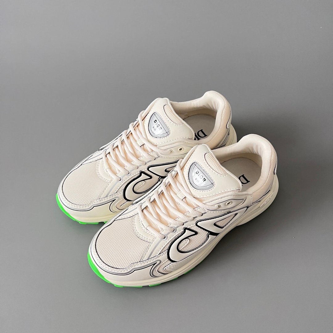 AuroraCustom Dior B30 Series Cream Ivory & Neon Green Accent Technical Mesh Luxury Retro Runner Sneaker (Unisex Edition) - Image 8