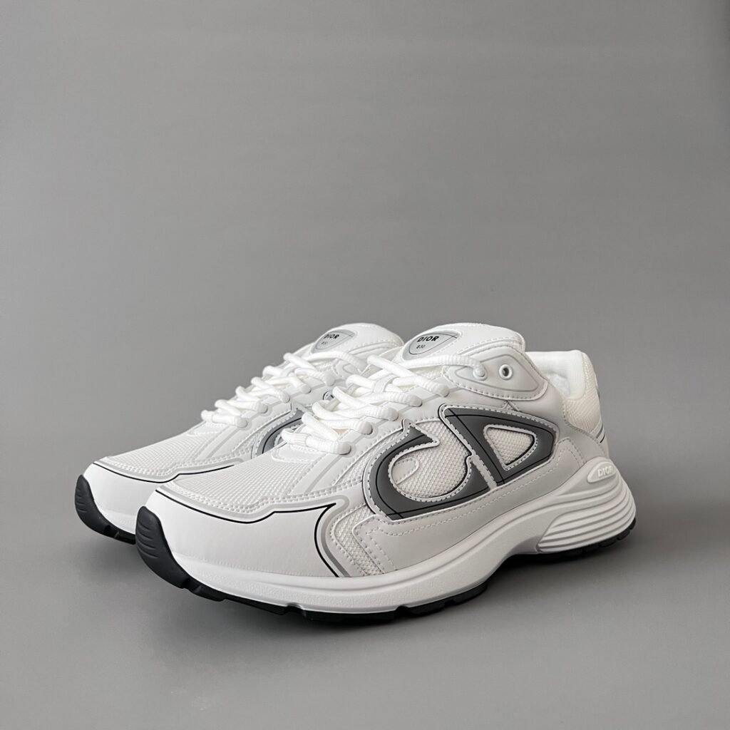 AuroraCustom Dior B30 Series Classic White & Slate Grey Technical Mesh Luxury Retro Runner Sneaker (Unisex Edition)