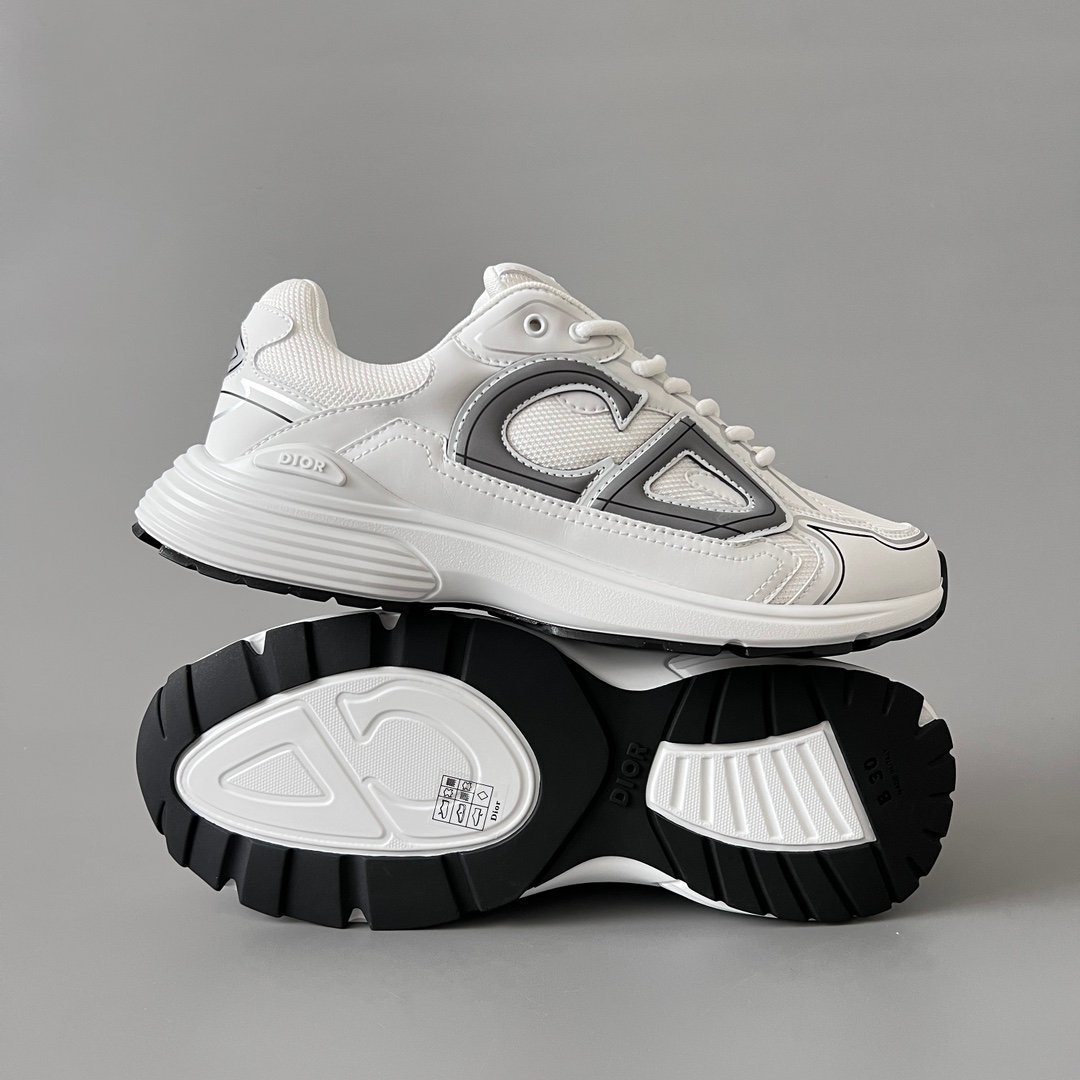 AuroraCustom Dior B30 Series Classic White & Slate Grey Technical Mesh Luxury Retro Runner Sneaker (Unisex Edition) - Image 6