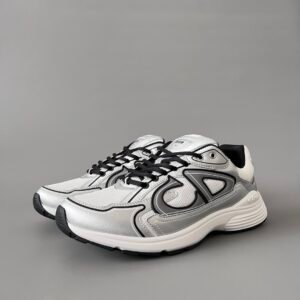AuroraCustom Dior B30 Series Metallic Silver & White Technical Mesh Luxury Retro Runner Sneaker (Unisex Edition)