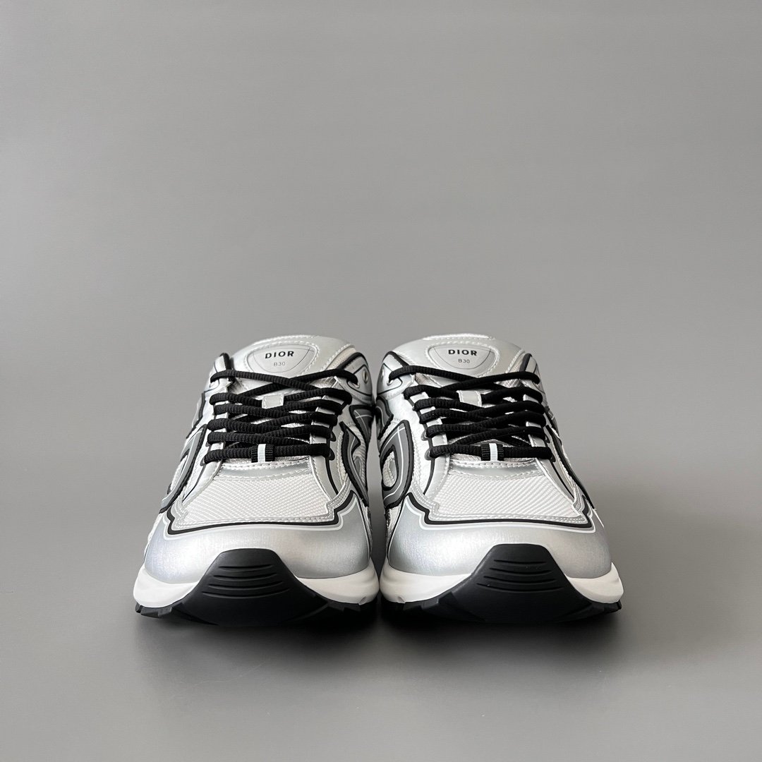 AuroraCustom Dior B30 Series Metallic Silver & White Technical Mesh Luxury Retro Runner Sneaker (Unisex Edition) - Image 2