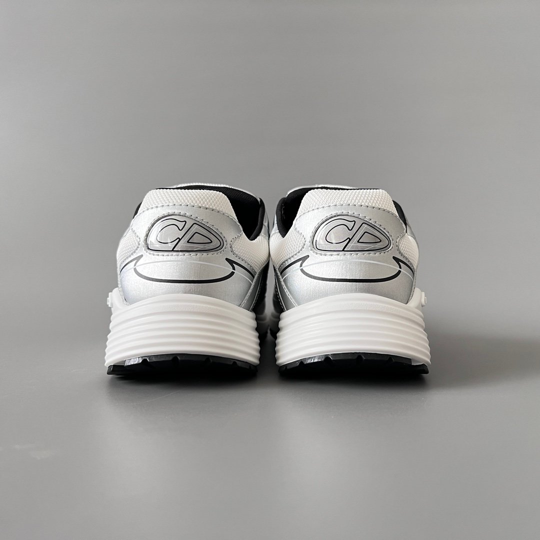 AuroraCustom Dior B30 Series Metallic Silver & White Technical Mesh Luxury Retro Runner Sneaker (Unisex Edition) - Image 5