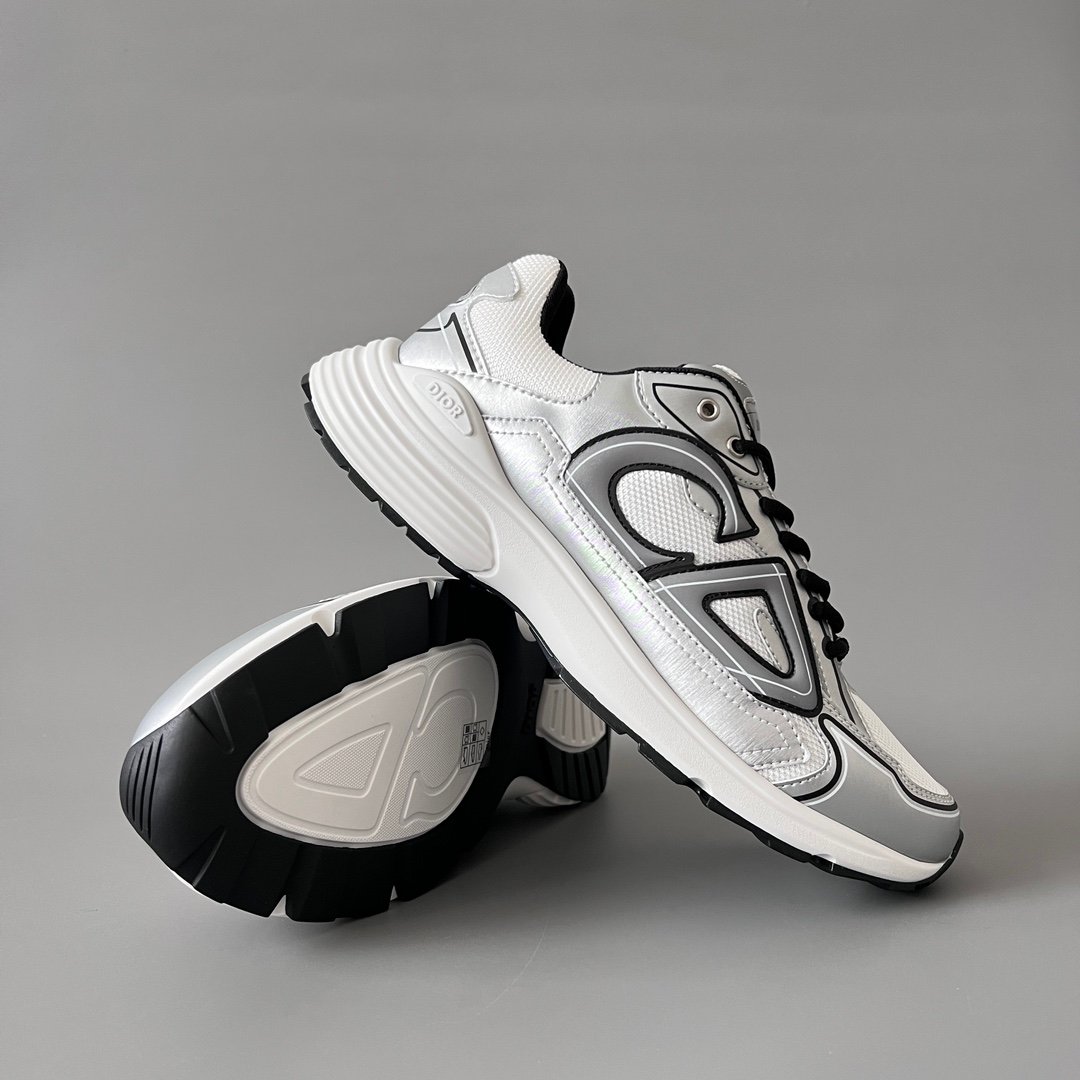 AuroraCustom Dior B30 Series Metallic Silver & White Technical Mesh Luxury Retro Runner Sneaker (Unisex Edition) - Image 7