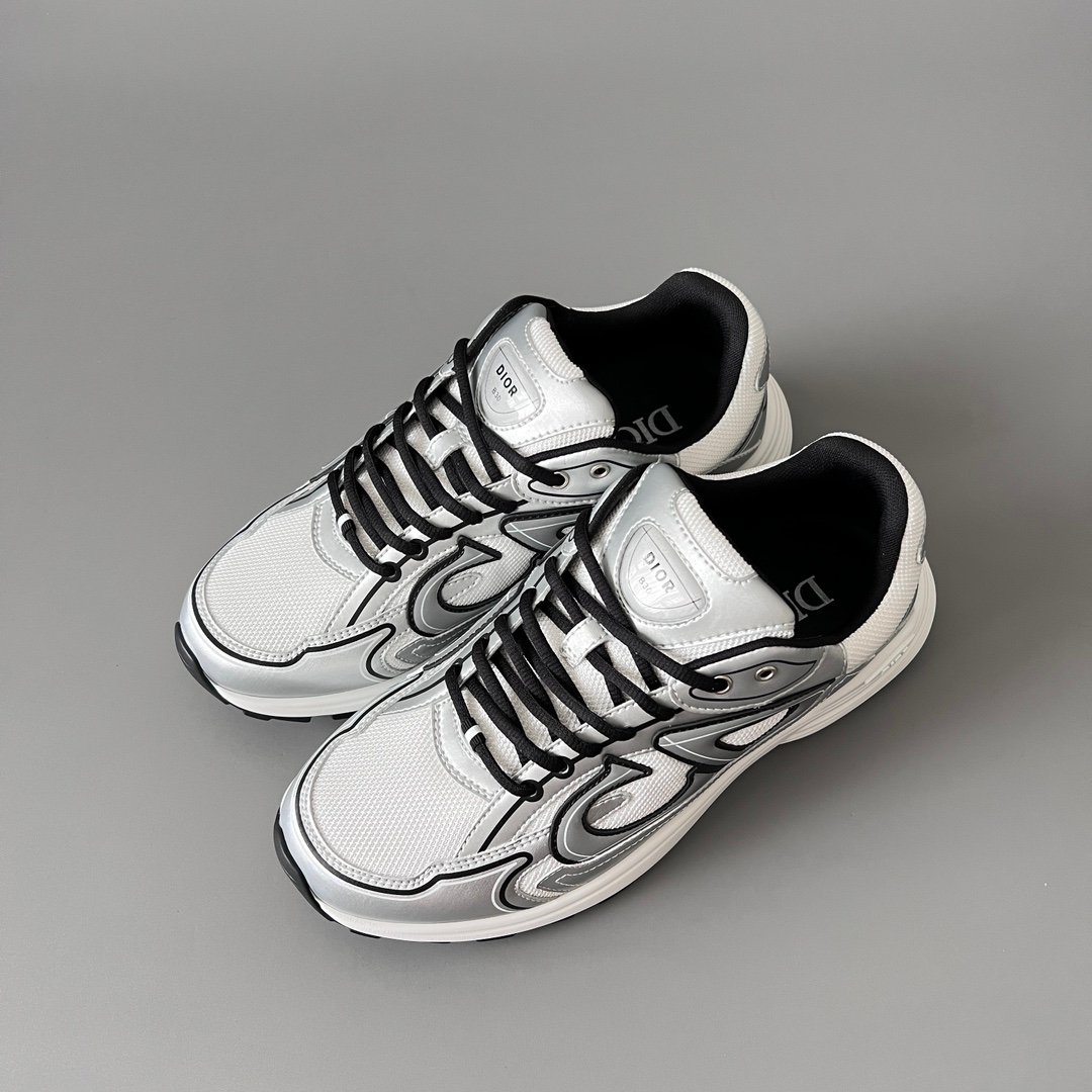 AuroraCustom Dior B30 Series Metallic Silver & White Technical Mesh Luxury Retro Runner Sneaker (Unisex Edition) - Image 8