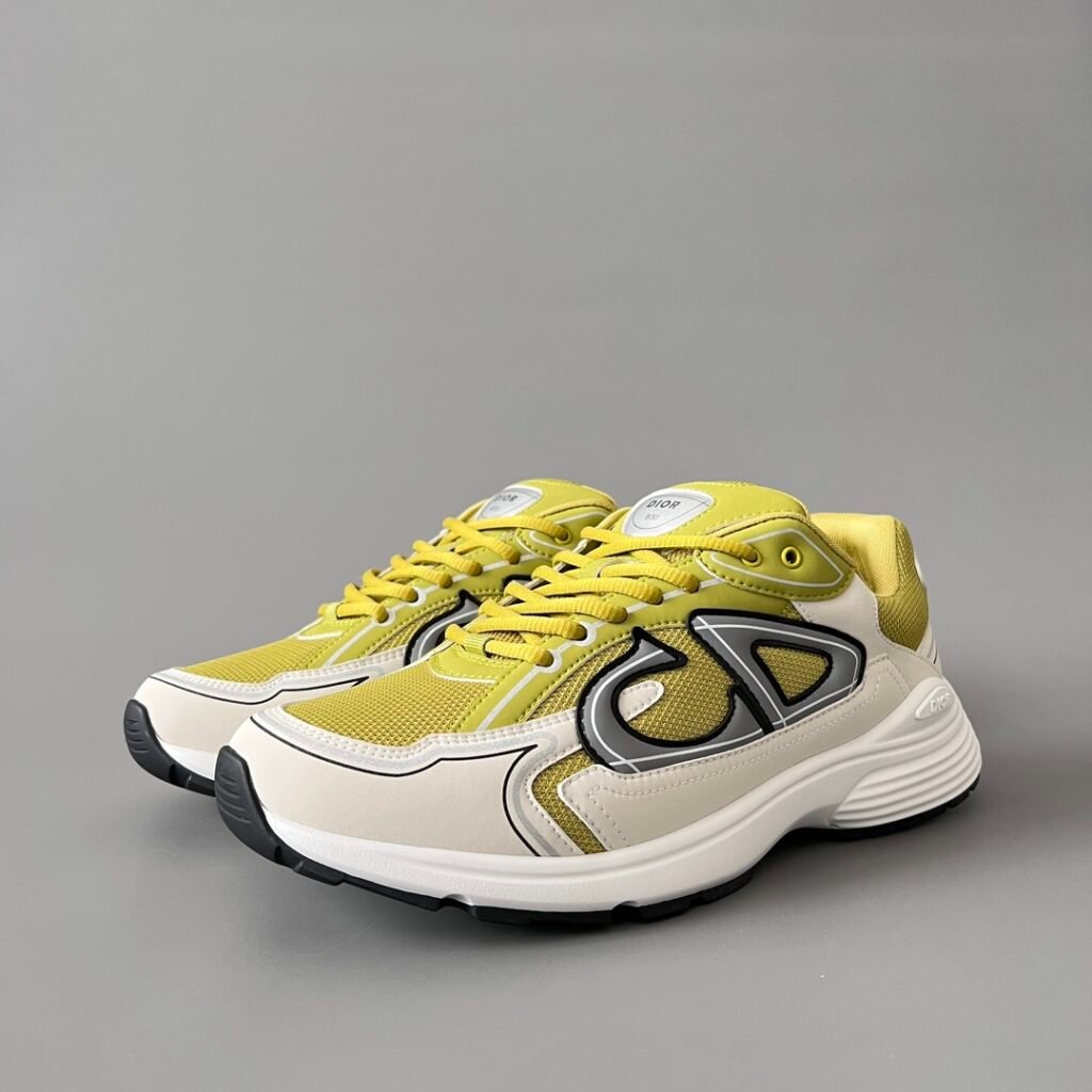 AuroraCustom Dior B30 Series Lime Yellow & Cream Ivory Technical Mesh Luxury Retro Runner Sneaker (Unisex Edition)