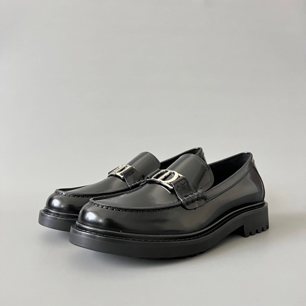AuroraCustom Dior Explorer Series CD Monogram Signature Buckle Black Polished Calfskin Luxury Loafer Single Shoes (Men's Edition)