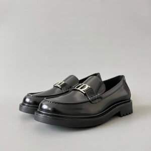 AuroraCustom Dior Explorer Series CD Monogram Signature Buckle Black Polished Calfskin Luxury Loafer Single Shoes (Men's Edition)