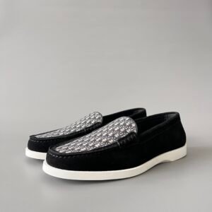 AuroraCustom Dior Granville Series Black Suede & Oblique Jacquard Luxury Moccasin Loafer Single Shoes (Men's Edition)