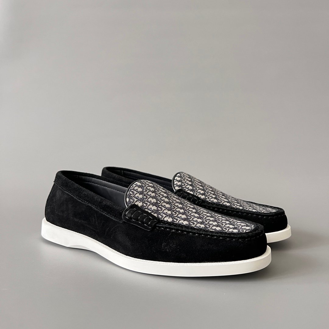 AuroraCustom Dior Granville Series Black Suede & Oblique Jacquard Luxury Moccasin Loafer Single Shoes (Men's Edition) - Image 3