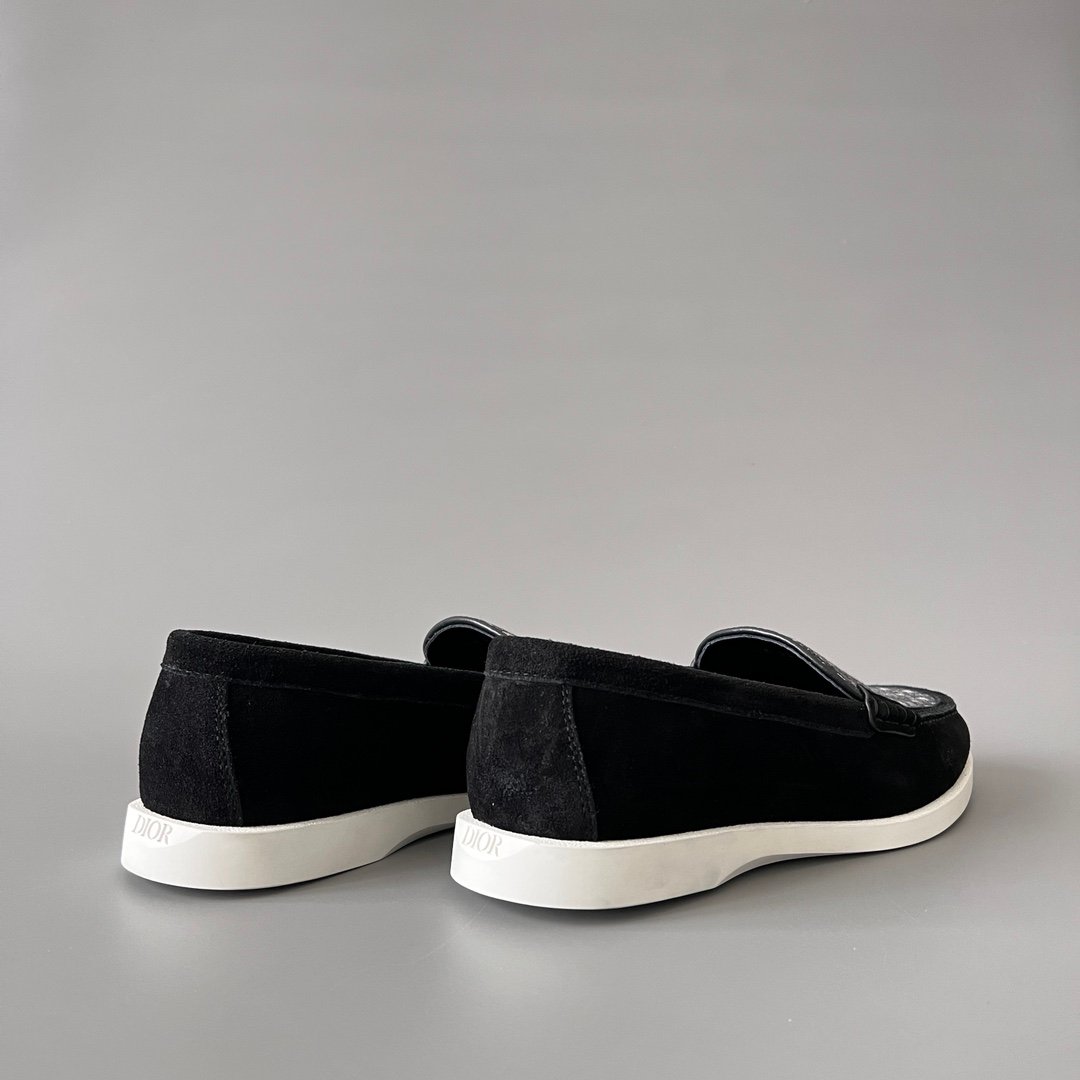 AuroraCustom Dior Granville Series Black Suede & Oblique Jacquard Luxury Moccasin Loafer Single Shoes (Men's Edition) - Image 4