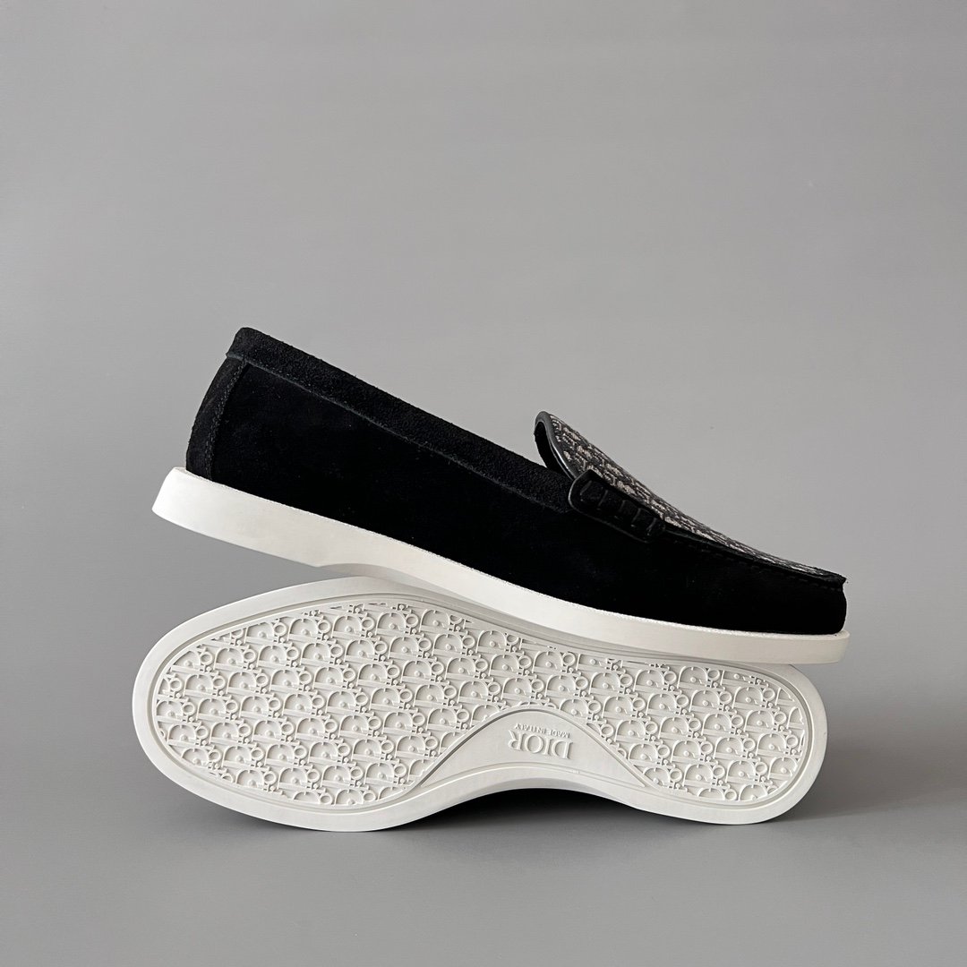 AuroraCustom Dior Granville Series Black Suede & Oblique Jacquard Luxury Moccasin Loafer Single Shoes (Men's Edition) - Image 6