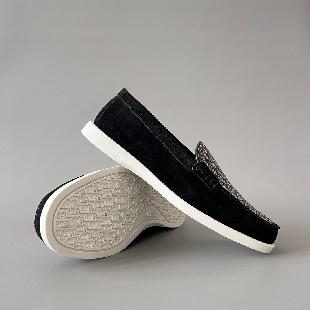 AuroraCustom Dior Granville Series Black Suede & Oblique Jacquard Luxury Moccasin Loafer Single Shoes (Men's Edition) - Image 7