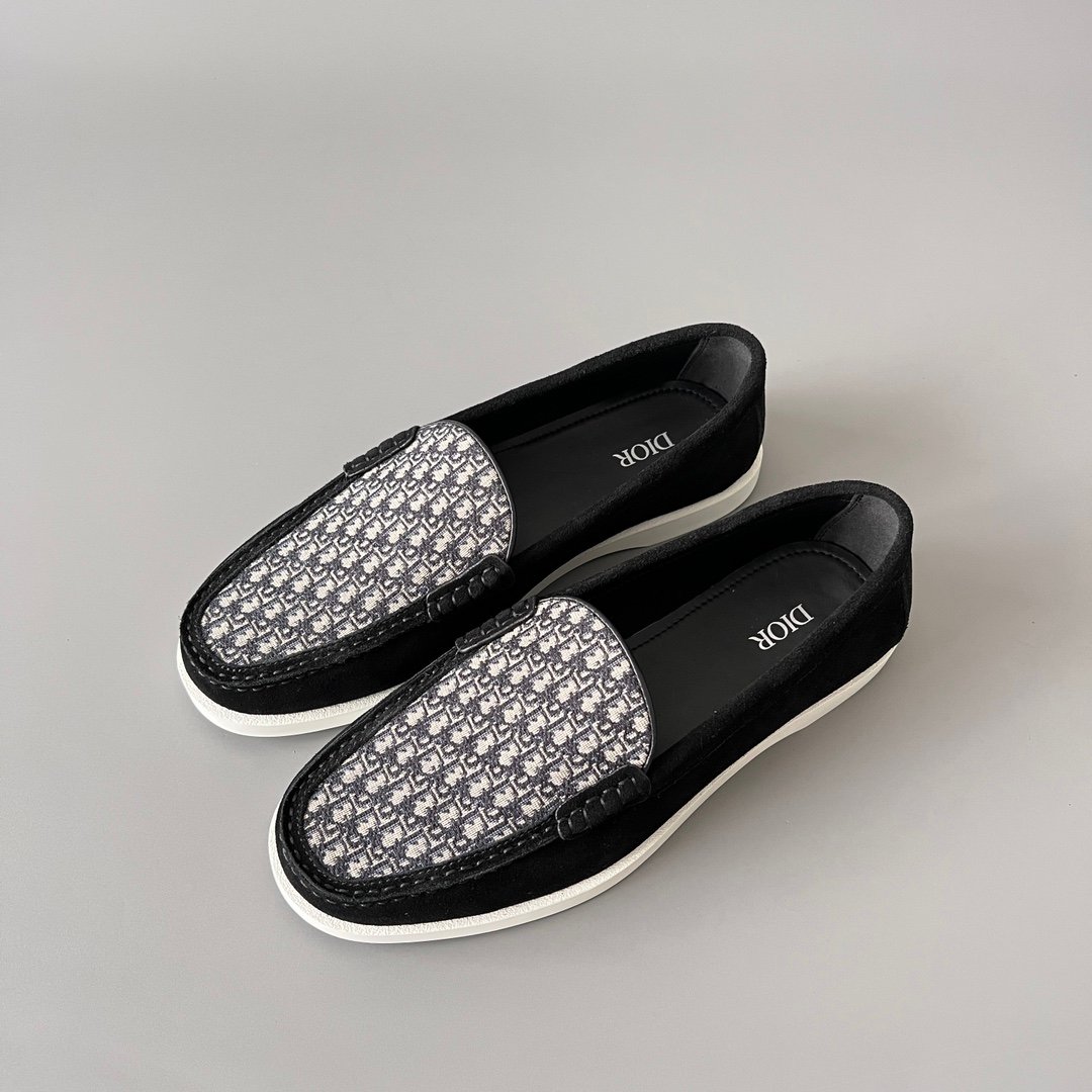AuroraCustom Dior Granville Series Black Suede & Oblique Jacquard Luxury Moccasin Loafer Single Shoes (Men's Edition) - Image 8