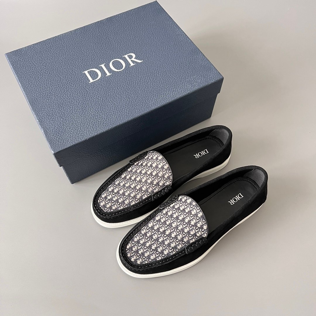 AuroraCustom Dior Granville Series Black Suede & Oblique Jacquard Luxury Moccasin Loafer Single Shoes (Men's Edition) - Image 9
