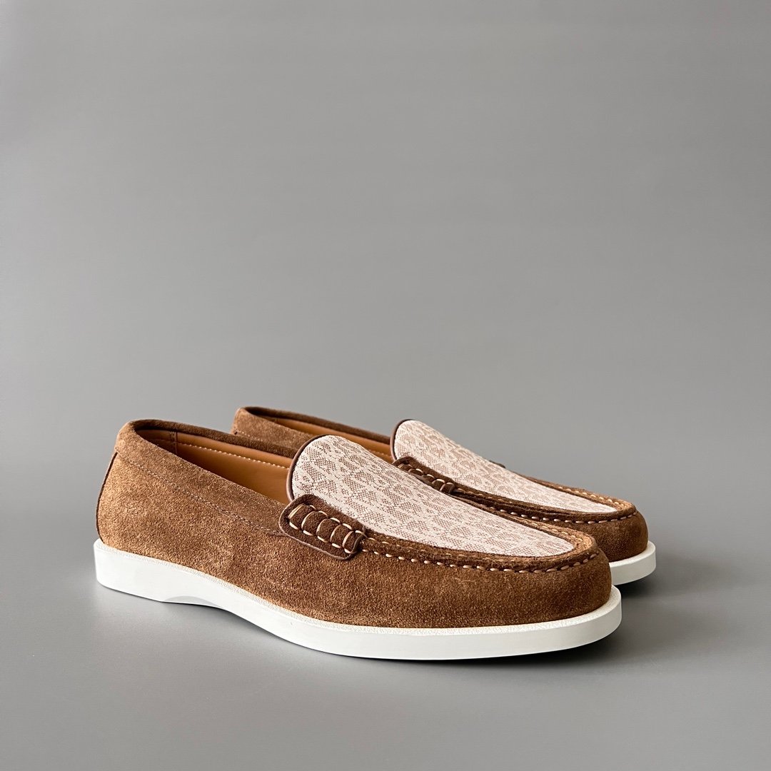 AuroraCustom Dior Granville Series Chestnut Brown Suede & White Oblique Jacquard Luxury Moccasin Loafer Single Shoes (Men's Edition) - Image 3