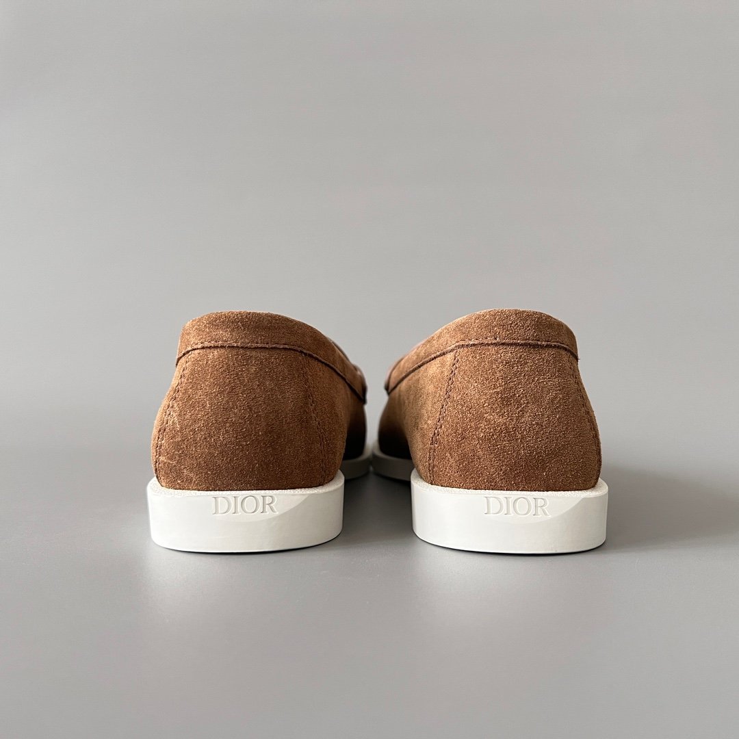 AuroraCustom Dior Granville Series Chestnut Brown Suede & White Oblique Jacquard Luxury Moccasin Loafer Single Shoes (Men's Edition) - Image 5