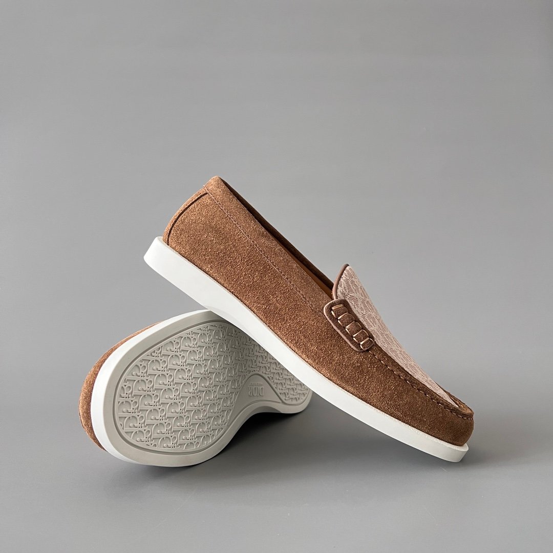 AuroraCustom Dior Granville Series Chestnut Brown Suede & White Oblique Jacquard Luxury Moccasin Loafer Single Shoes (Men's Edition) - Image 7
