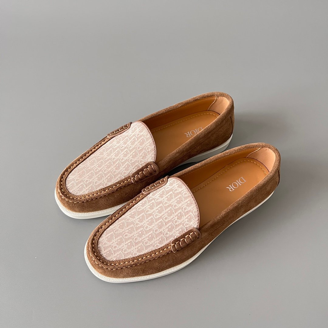 AuroraCustom Dior Granville Series Chestnut Brown Suede & White Oblique Jacquard Luxury Moccasin Loafer Single Shoes (Men's Edition) - Image 8