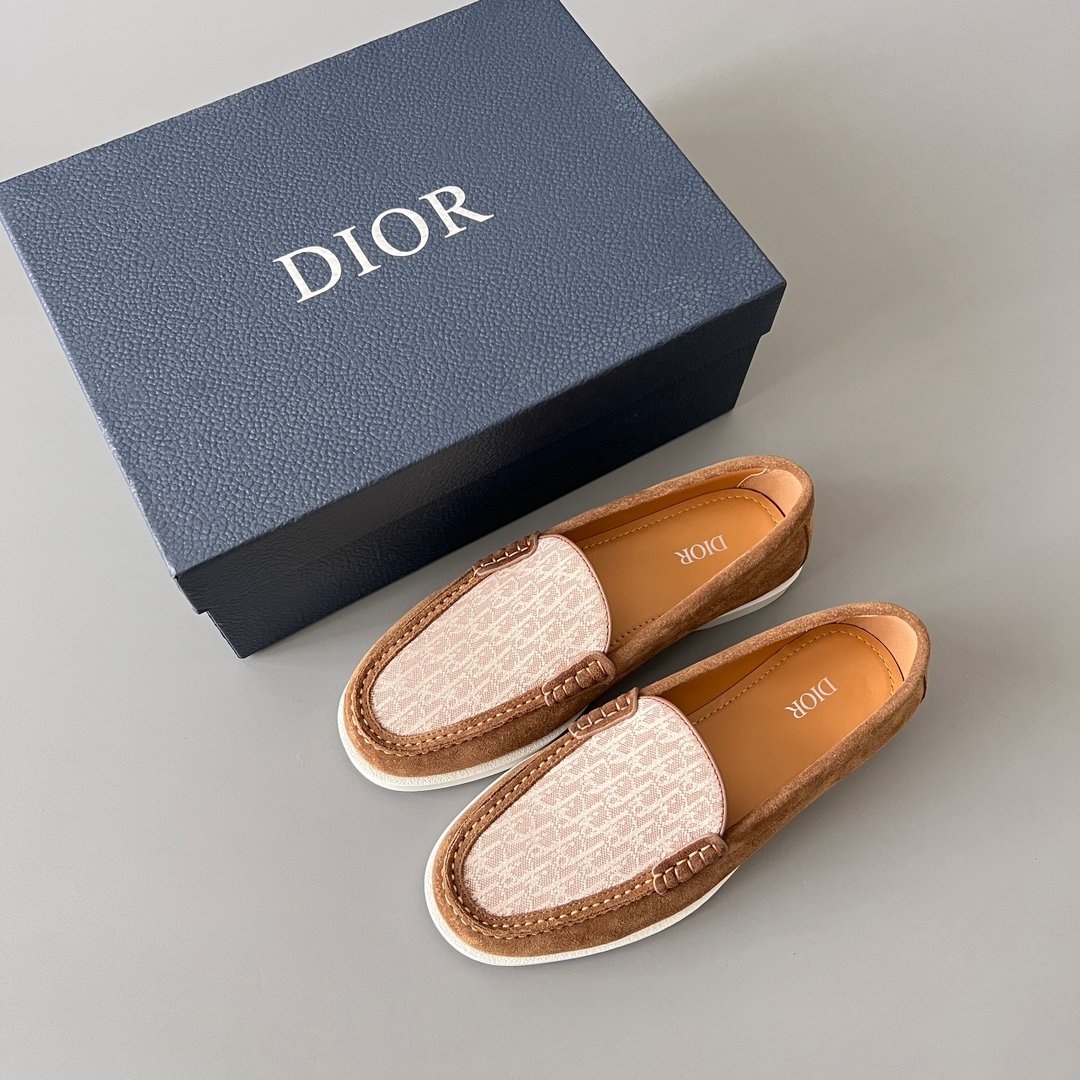 AuroraCustom Dior Granville Series Chestnut Brown Suede & White Oblique Jacquard Luxury Moccasin Loafer Single Shoes (Men's Edition) - Image 9