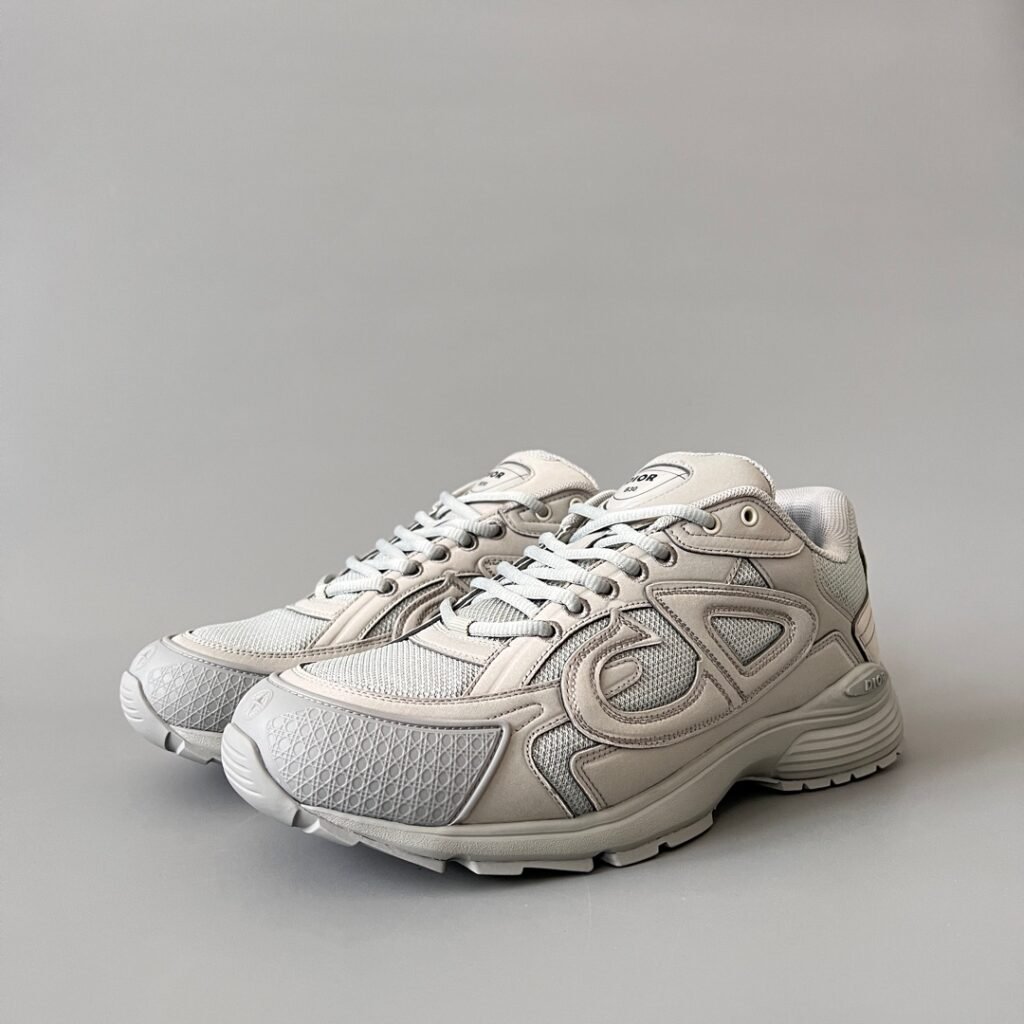 AuroraCustom Dior B30 Series Feather Grey & Alabaster Bone Technical Mesh Luxury Lifestyle Runner Sneaker (Men's Edition)