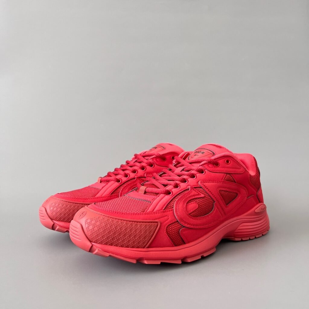 AuroraCustom Dior B30 Series Crimson Red & Scarlet Technical Mesh Luxury Lifestyle Runner Sneaker (Men's Edition)