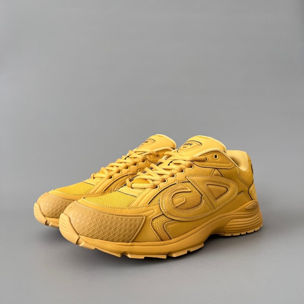 AuroraCustom Dior B30 Series Amber Gold & Ochre Yellow Technical Mesh Luxury Lifestyle Runner Sneaker (Men's Edition)