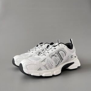AuroraCustom Dior Chrono Series Optic White & Core Black Technical Mesh Metallic Leather Panel Luxury Retro Runner Sneaker (Unisex Edition)