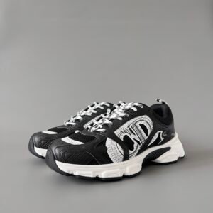 AuroraCustom Dior Chrono Series Core Black & Optic White Technical Mesh Premium Leather Panel Luxury Retro Runner Sneaker (Unisex Edition)
