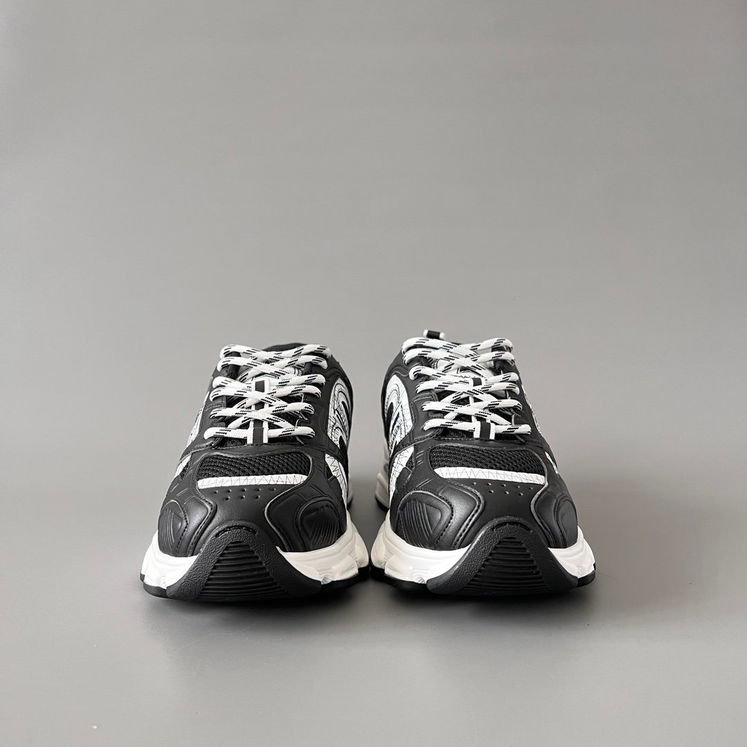AuroraCustom Dior Chrono Series Core Black & Optic White Technical Mesh Premium Leather Panel Luxury Retro Runner Sneaker (Unisex Edition) - Image 2