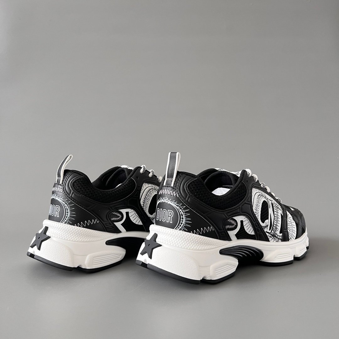 AuroraCustom Dior Chrono Series Core Black & Optic White Technical Mesh Premium Leather Panel Luxury Retro Runner Sneaker (Unisex Edition) - Image 4