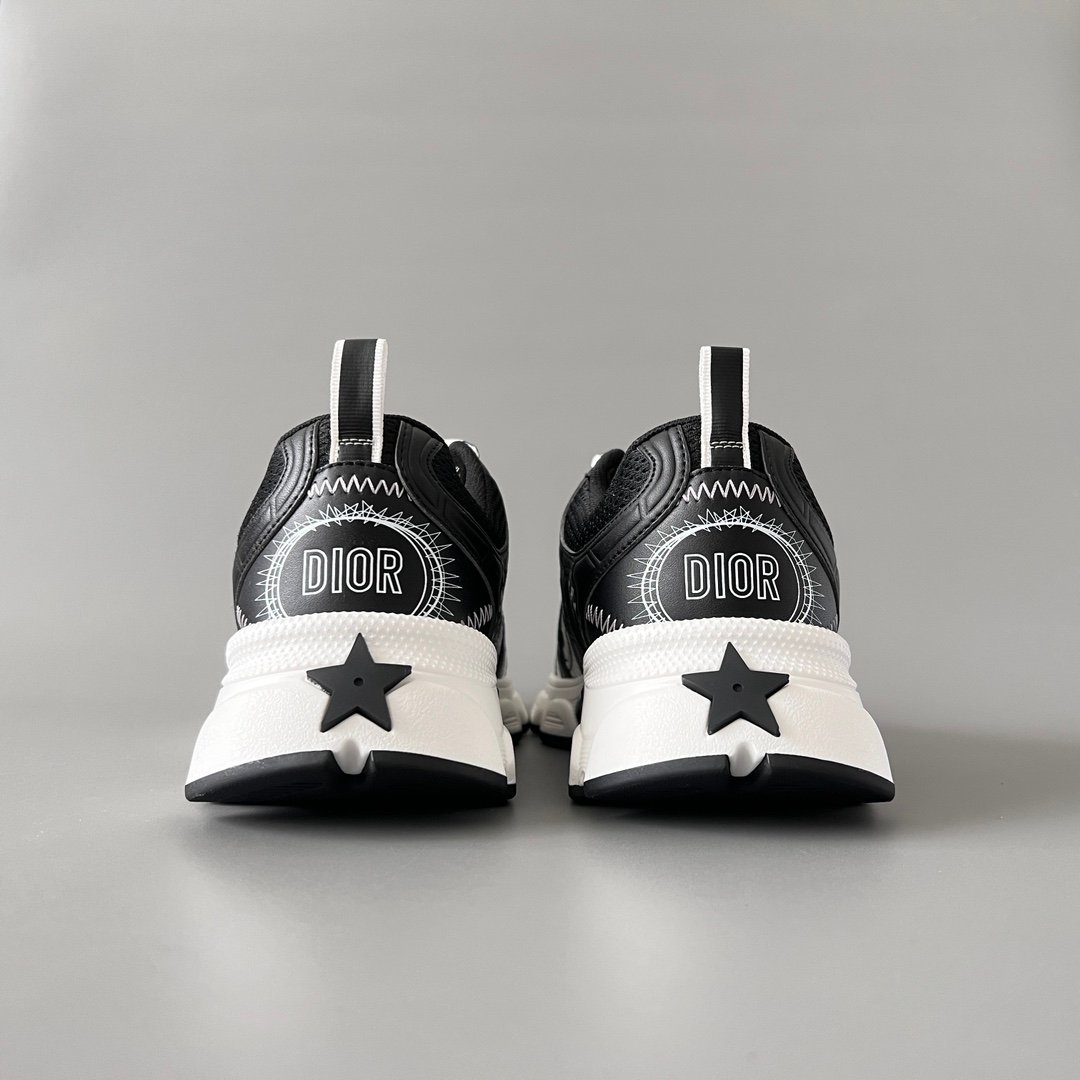 AuroraCustom Dior Chrono Series Core Black & Optic White Technical Mesh Premium Leather Panel Luxury Retro Runner Sneaker (Unisex Edition) - Image 5