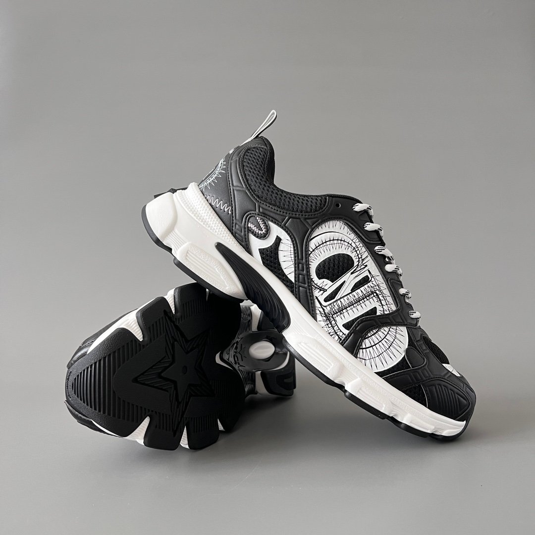 AuroraCustom Dior Chrono Series Core Black & Optic White Technical Mesh Premium Leather Panel Luxury Retro Runner Sneaker (Unisex Edition) - Image 7