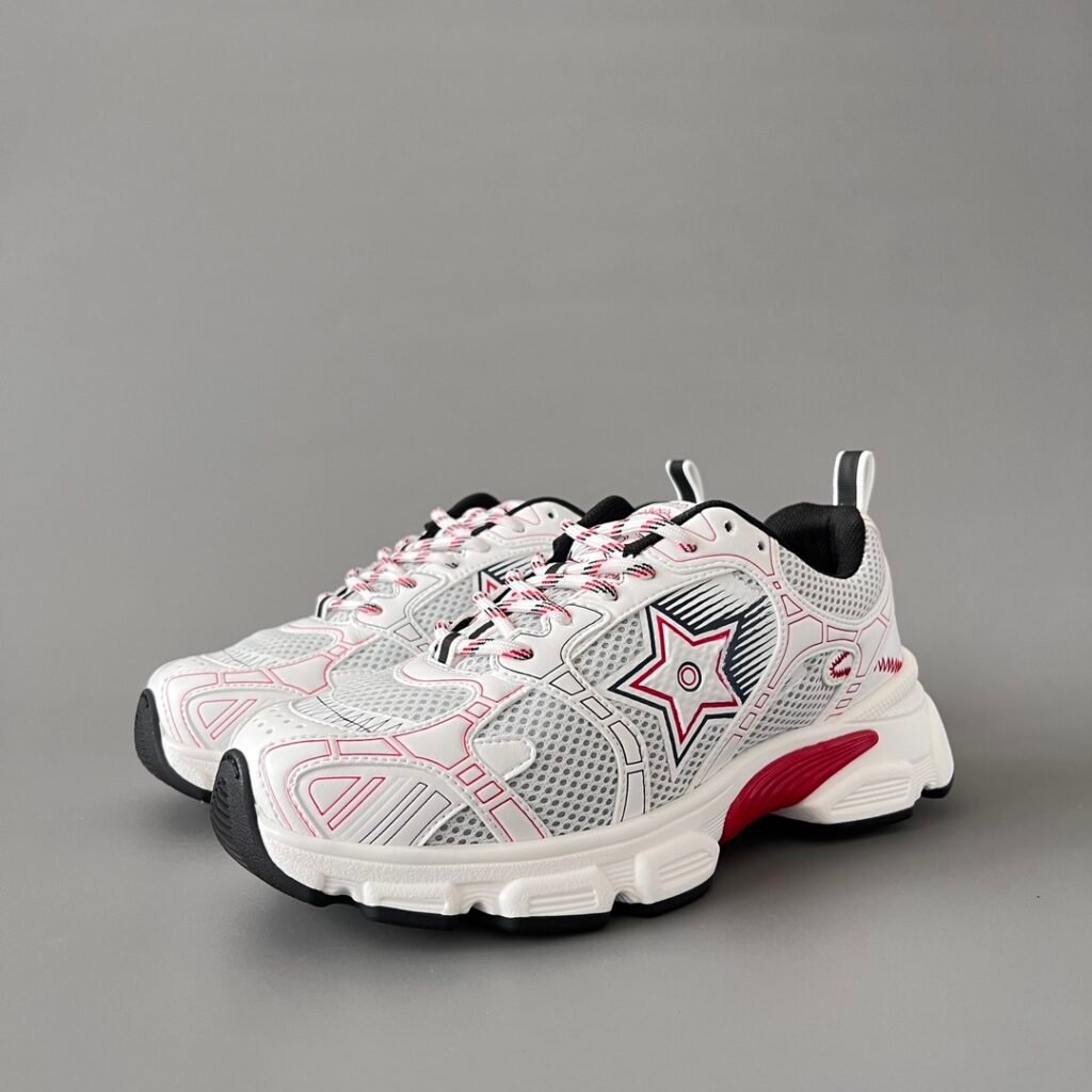 AuroraCustom Dior Chrono Series Optic White & Crimson Red Technical Mesh Retro Star Runner Sneaker (Women's Edition)