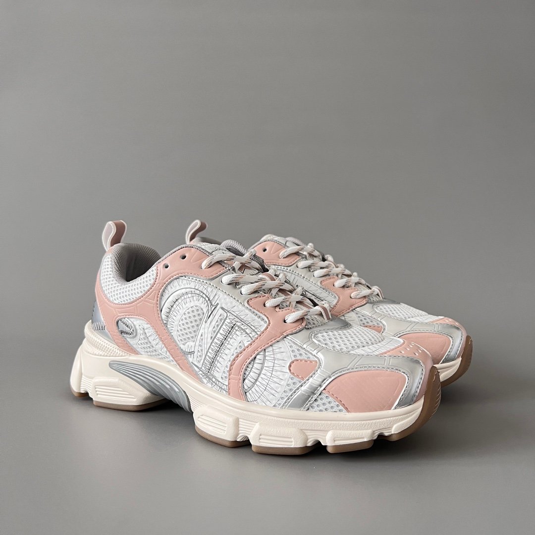 AuroraCustom Dior Chrono Series Sakura Pink & Liquid Metallic Silver Technical Mesh Luxury Retro Runner Sneaker (Women's Edition) - Image 3