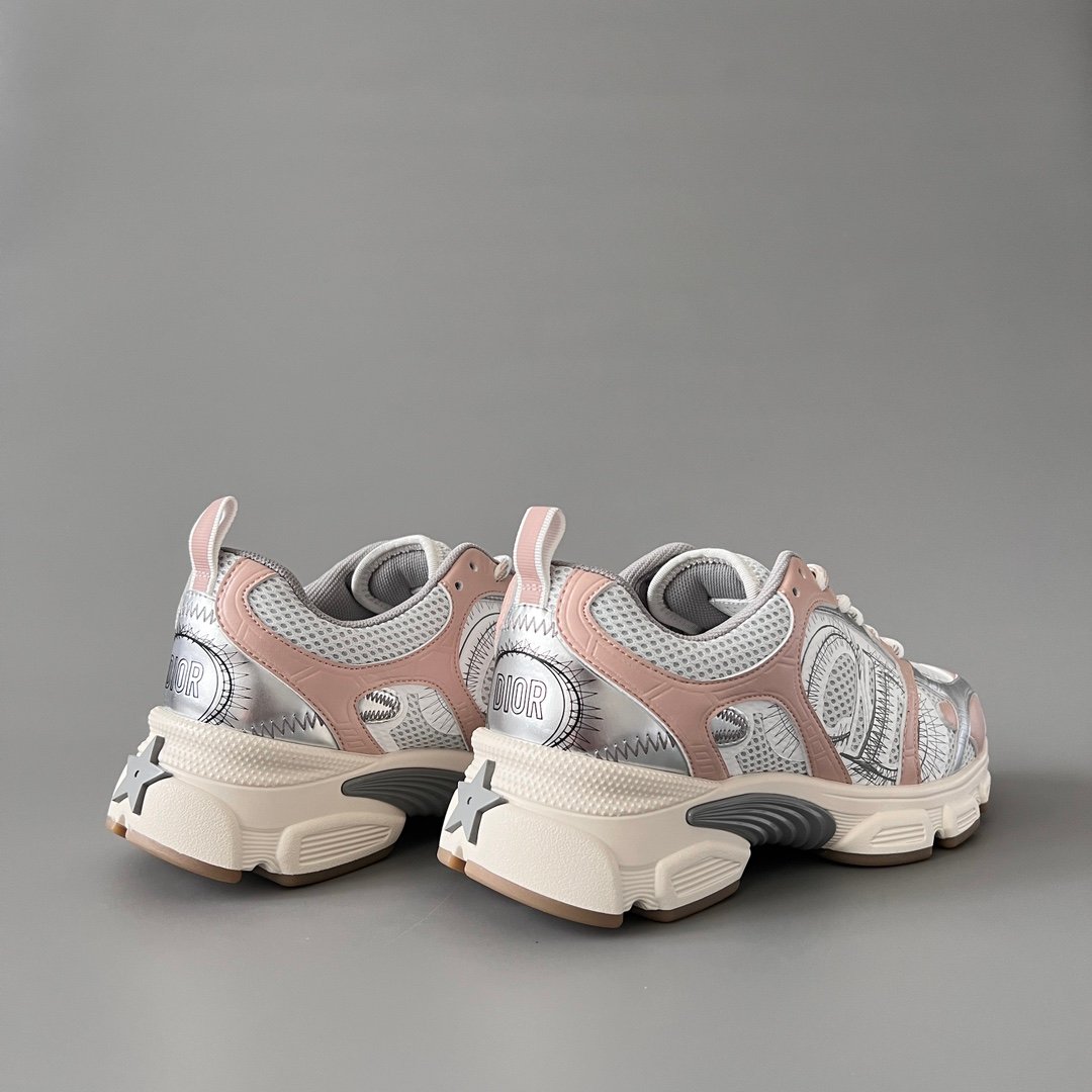 AuroraCustom Dior Chrono Series Sakura Pink & Liquid Metallic Silver Technical Mesh Luxury Retro Runner Sneaker (Women's Edition) - Image 4