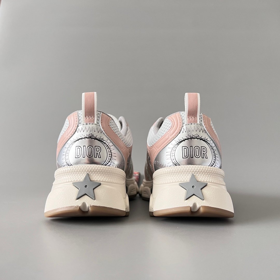 AuroraCustom Dior Chrono Series Sakura Pink & Liquid Metallic Silver Technical Mesh Luxury Retro Runner Sneaker (Women's Edition) - Image 5