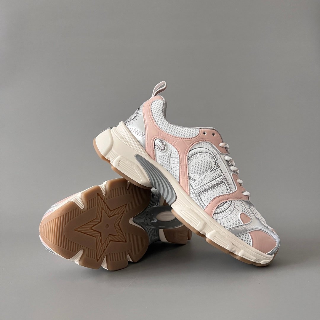 AuroraCustom Dior Chrono Series Sakura Pink & Liquid Metallic Silver Technical Mesh Luxury Retro Runner Sneaker (Women's Edition) - Image 7