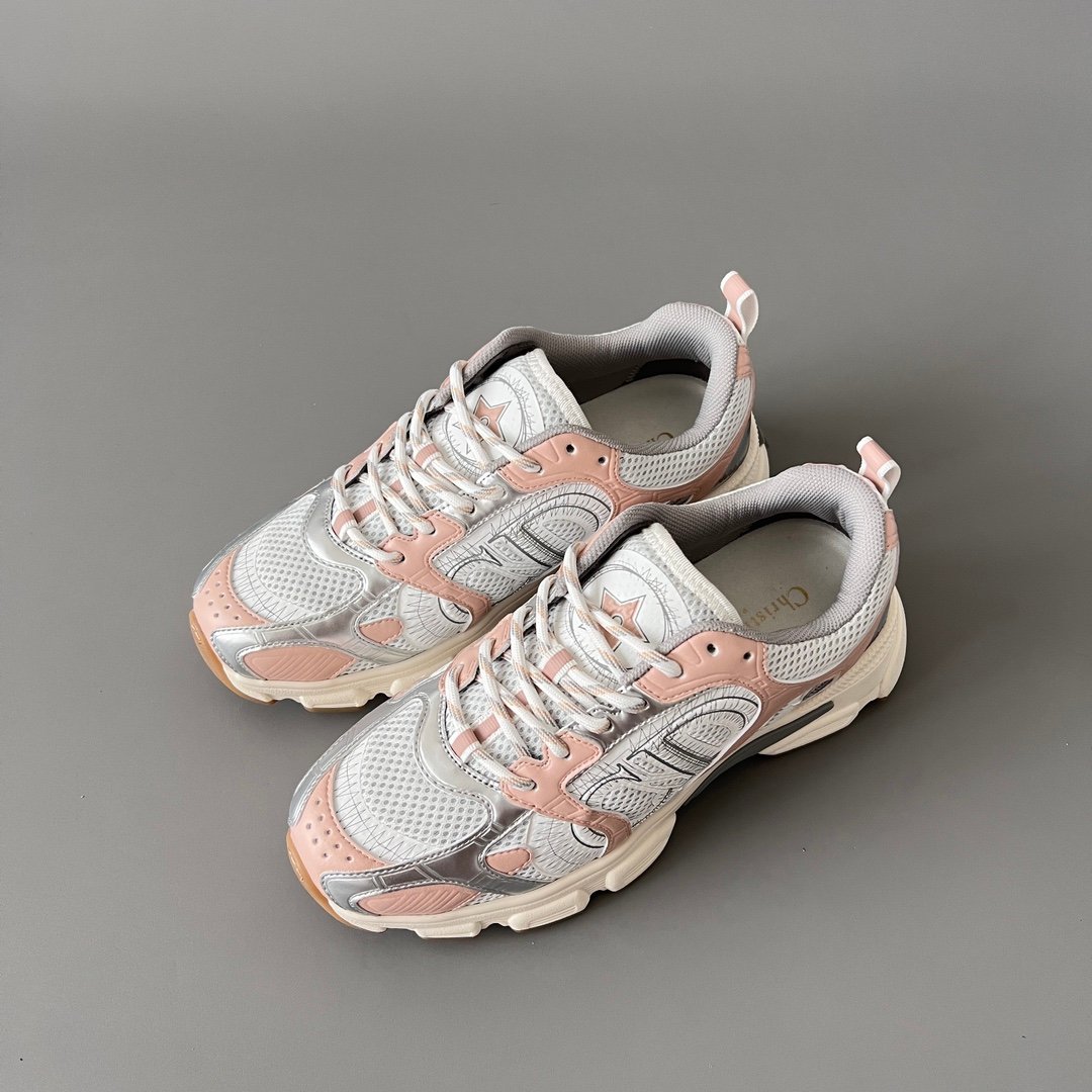 AuroraCustom Dior Chrono Series Sakura Pink & Liquid Metallic Silver Technical Mesh Luxury Retro Runner Sneaker (Women's Edition) - Image 8