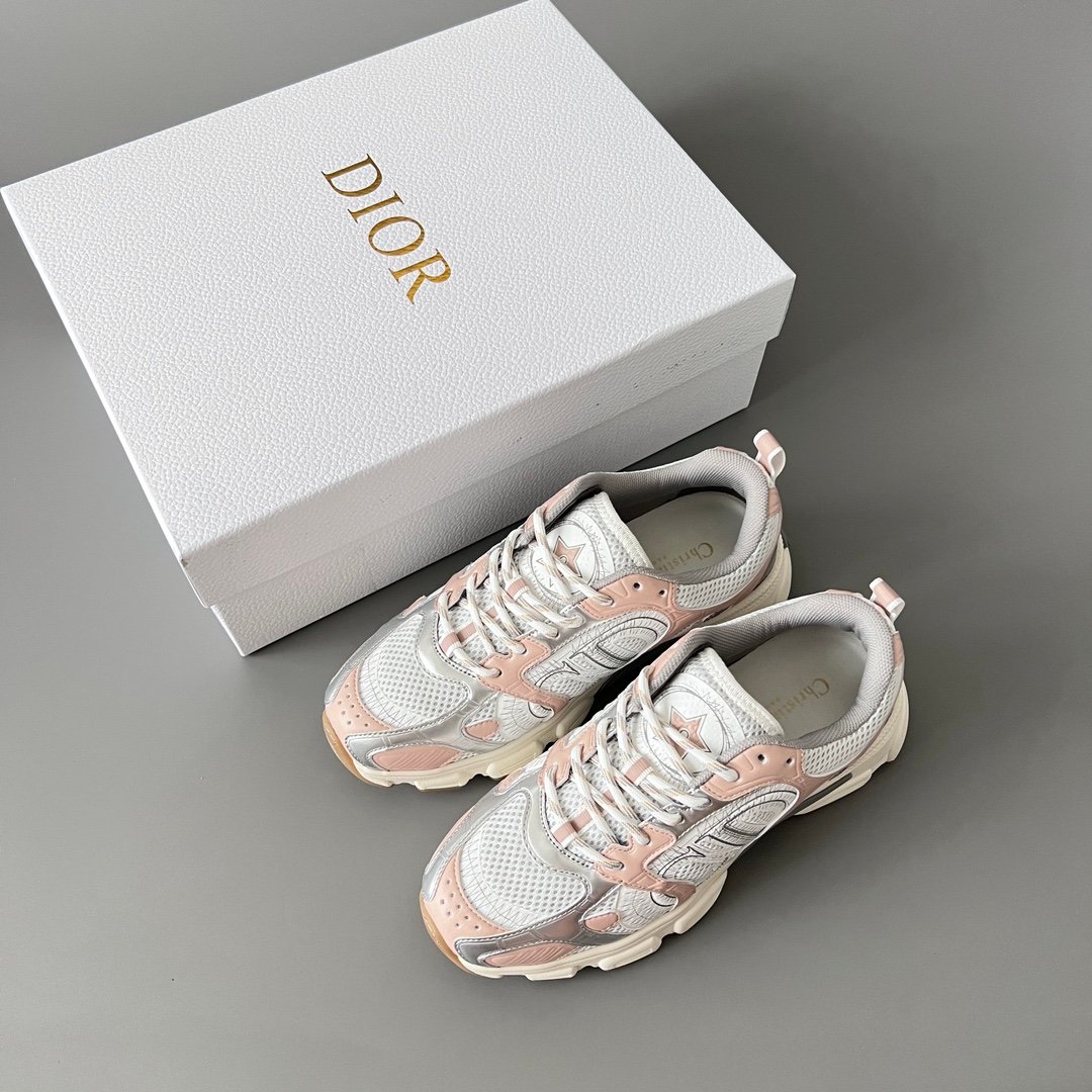 AuroraCustom Dior Chrono Series Sakura Pink & Liquid Metallic Silver Technical Mesh Luxury Retro Runner Sneaker (Women's Edition) - Image 9