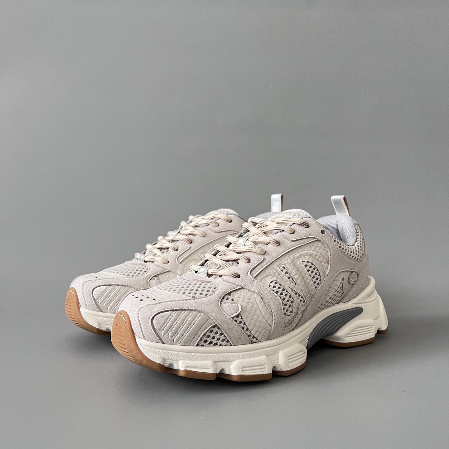 AuroraCustom Dior Chrono Series Desert Sand & Warm Beige Technical Mesh Premium Suede Luxury Retro Runner Sneaker (Women's Edition)