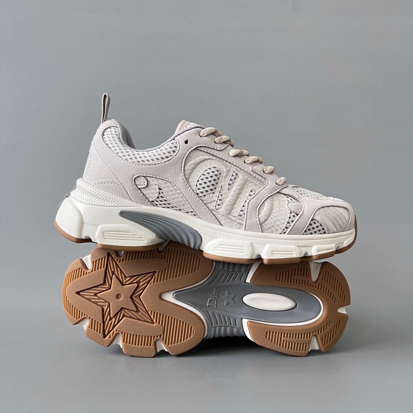 AuroraCustom Dior Chrono Series Desert Sand & Warm Beige Technical Mesh Premium Suede Luxury Retro Runner Sneaker (Women's Edition) - Image 6