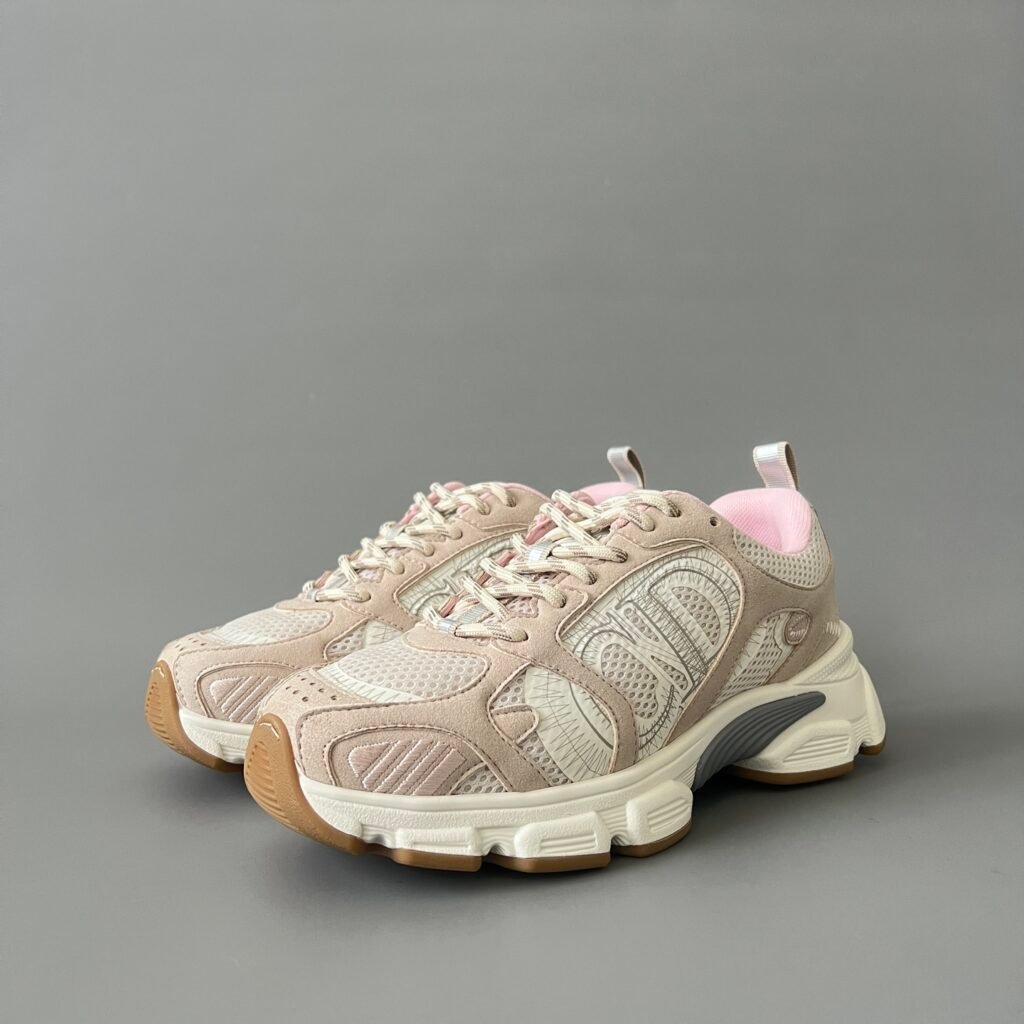 AuroraCustom Dior Chrono Series Soft Nude Pink & Desert Sand Technical Mesh Luxury Retro Runner Sneaker (Women's Edition)