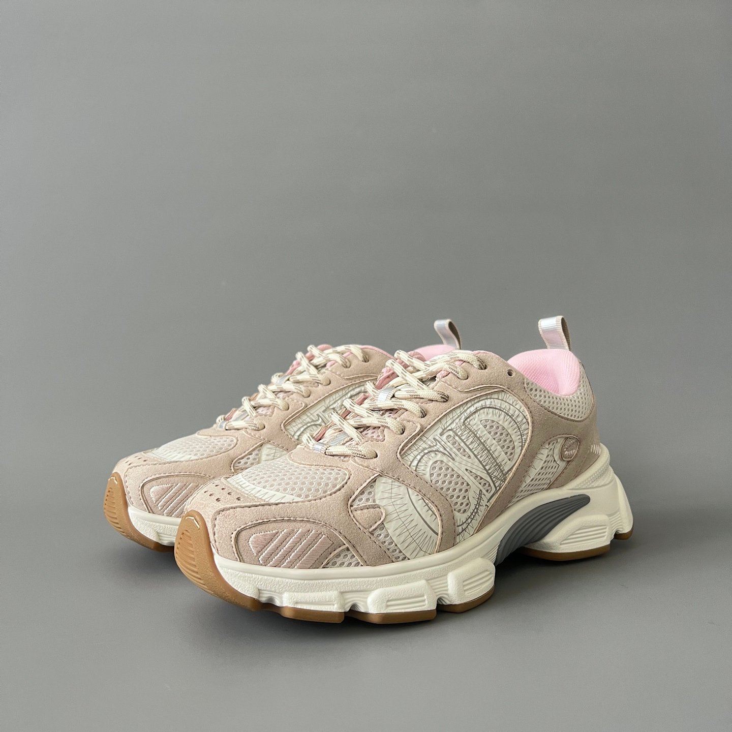 AuroraCustom Dior Chrono Series Soft Nude Pink & Desert Sand Technical Mesh Luxury Retro Runner Sneaker (Women's Edition)