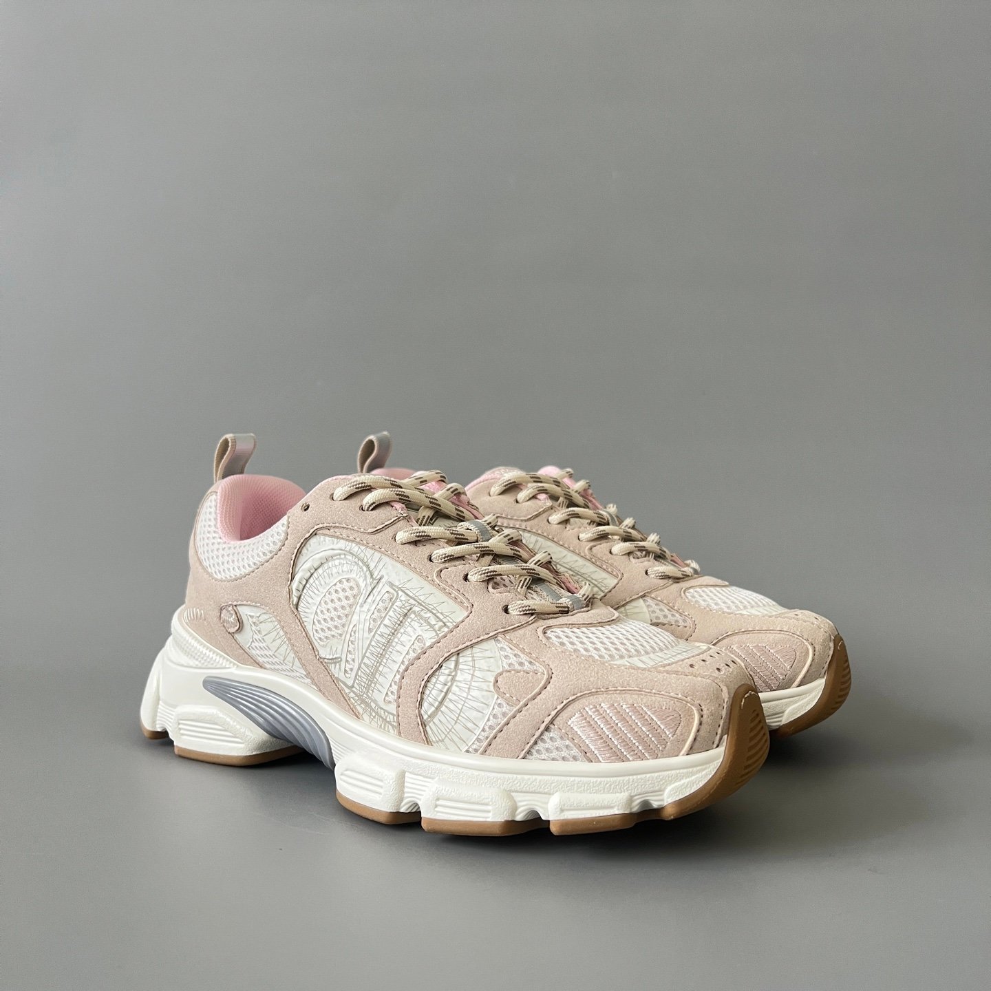 AuroraCustom Dior Chrono Series Soft Nude Pink & Desert Sand Technical Mesh Luxury Retro Runner Sneaker (Women's Edition) - Image 3