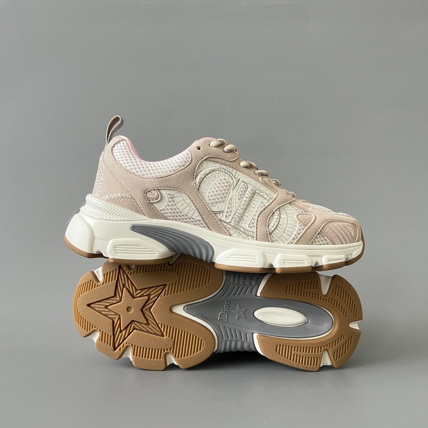 AuroraCustom Dior Chrono Series Soft Nude Pink & Desert Sand Technical Mesh Luxury Retro Runner Sneaker (Women's Edition) - Image 6